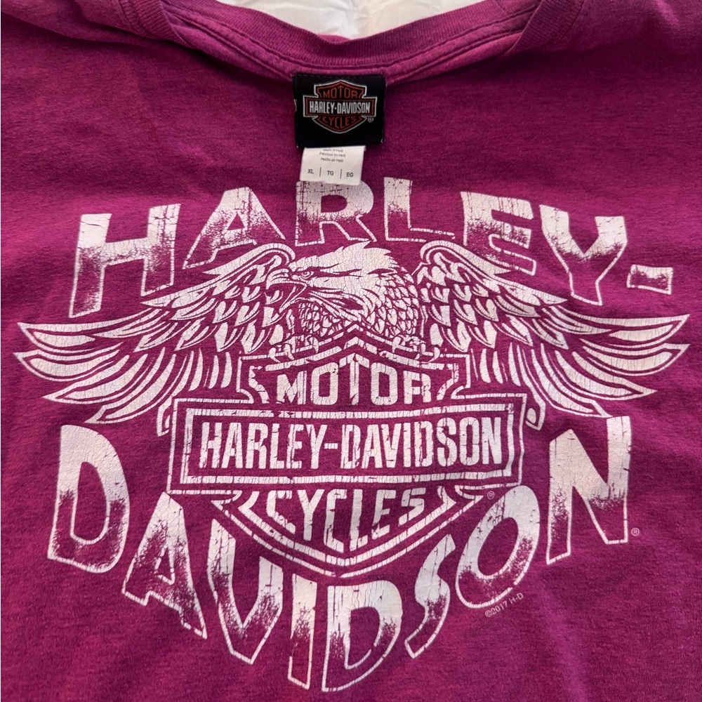 Harley-Davidson White Graphic on Magenta Tee